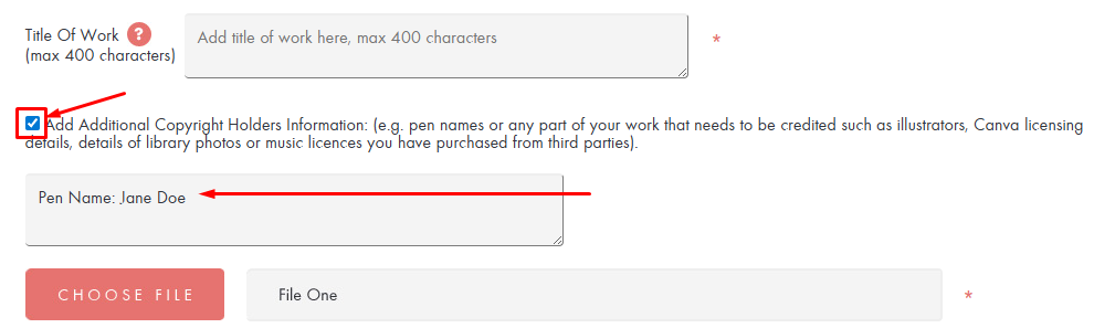 How upload work if using multiple pen names